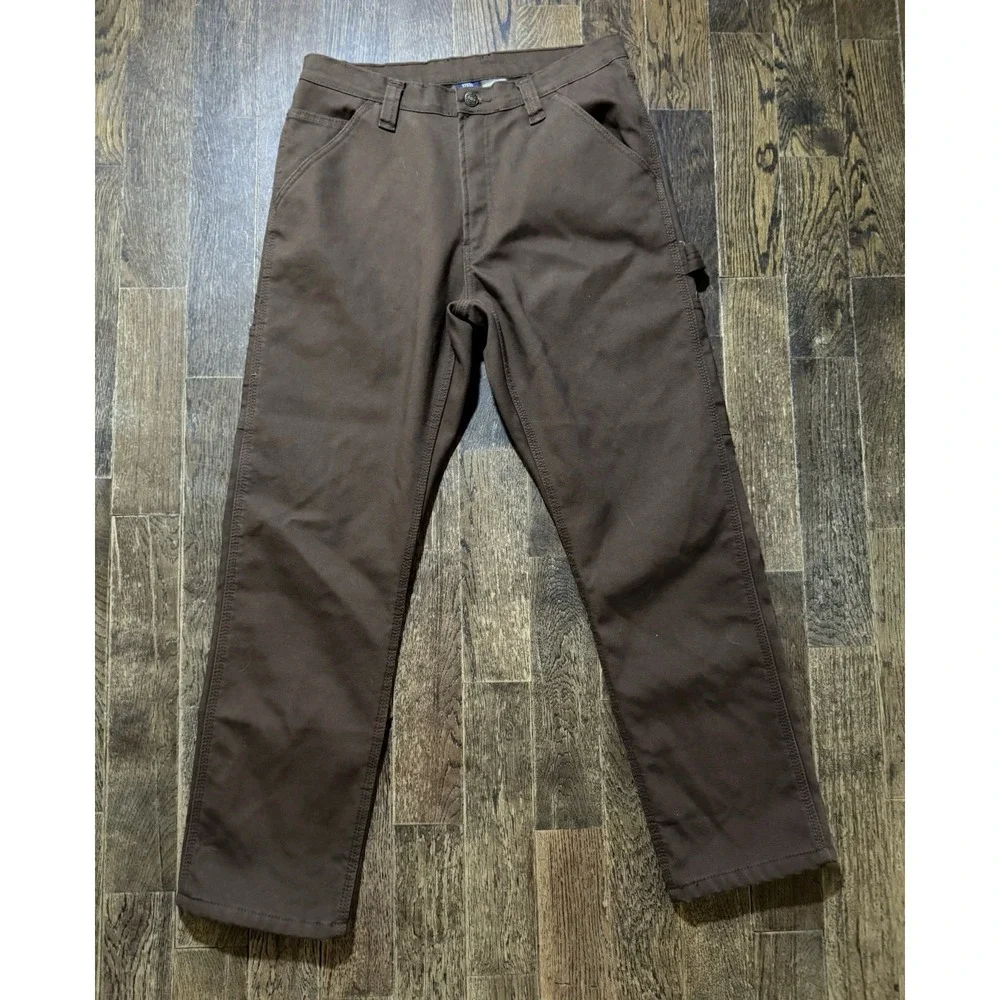 Rugged Wear Carpenter Pants Mens Size 32x30 Flannel Lined Brown Straight Leg